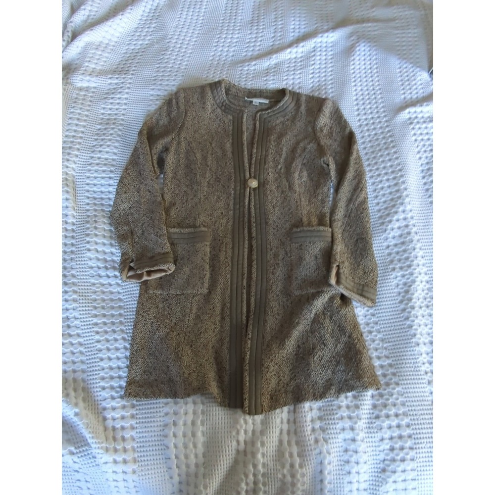 St John Tweed Coat Jacket Brown Tan Sz‎ 6 USA Made One Button